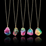 Rainbow Quartz Stone Pendant Wire Wrap Necklace Reiki Healing Crystal Jewelry