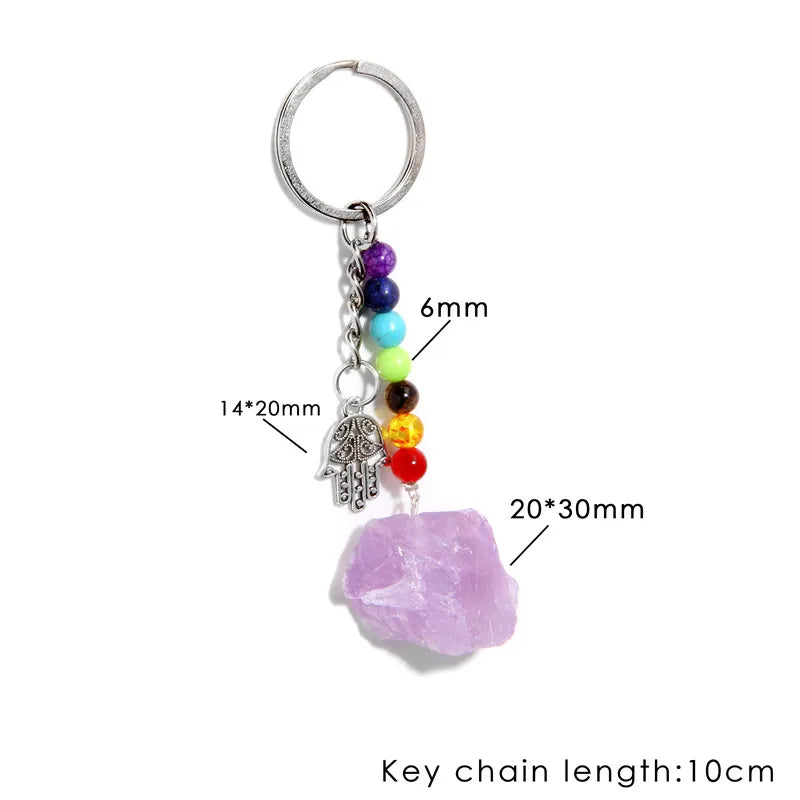 7 Chakras Quartz Stone Keychain Silver Keyring Women Girls Jewelry