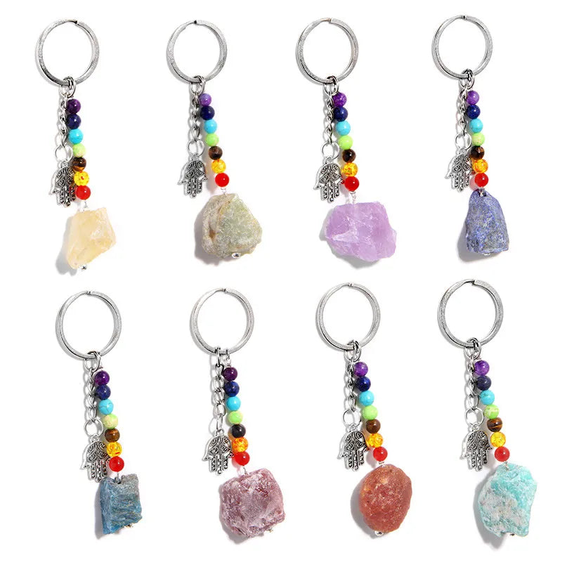 7 Chakras Quartz Stone Keychain Silver Keyring Women Girls Jewelry