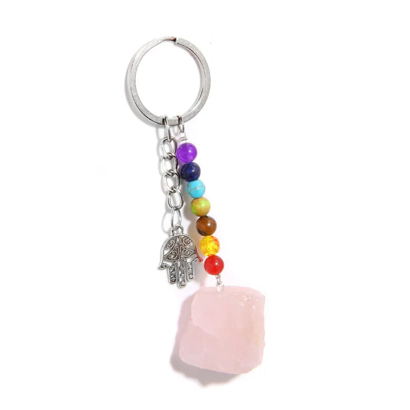 7 Chakras Quartz Stone Keychain Silver Keyring Women Girls Jewelry