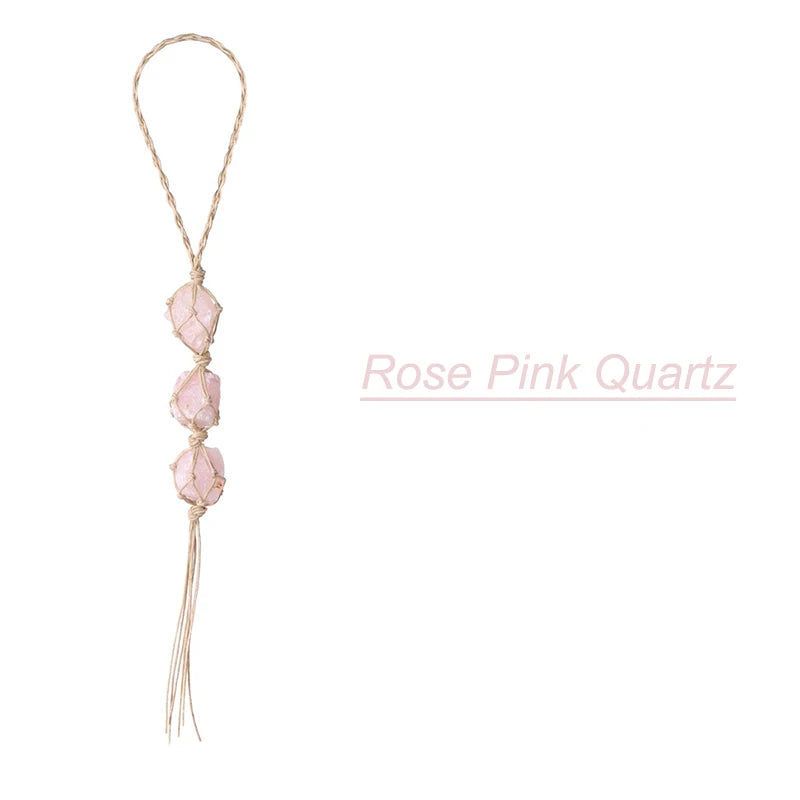 Raw Quartz Car Rearview Mirror Pendant Dream Catcher Home Ornament