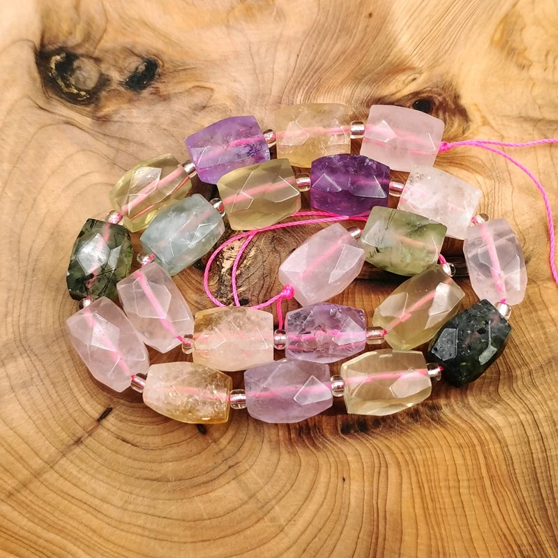 Natural Stone Loose Beads Strand Faceted Cut Fluorite Amethyst Healing Crystal