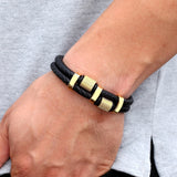 Irregular Pattern Shape Men's Stainless Steel Leather Bracelet