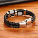Irregular Pattern Shape Men's Stainless Steel Leather Bracelet