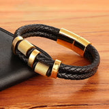 Irregular Pattern Shape Men's Stainless Steel Leather Bracelet