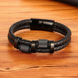 Irregular Pattern Shape Men's Stainless Steel Leather Bracelet