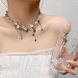 Irregular Pearl Star Pentagram Tassel Choker for Women