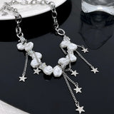 Irregular Pearl Star Pentagram Tassel Choker for Women