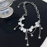Irregular Pearl Star Pentagram Tassel Choker for Women