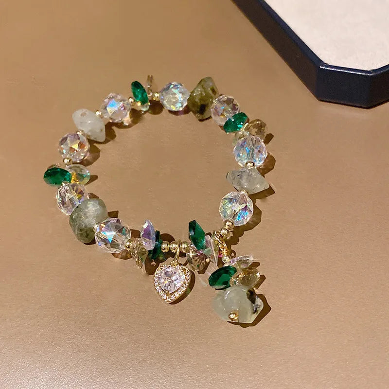 Prehnite Bracelet Set with Love Heart Pendant