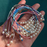Colorful Freshwater Pearl Bracelet with Rope Charm Strand