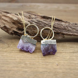 Irregular Rectangle Amethysts Geode Pendants Healing Necklace