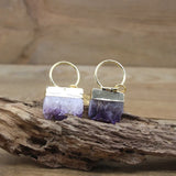 Irregular Rectangle Amethysts Geode Pendants Healing Necklace