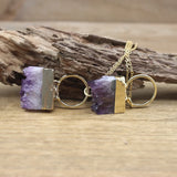 Irregular Rectangle Amethysts Geode Pendants Healing Necklace