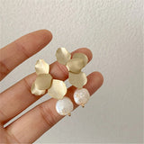 Metal Petal Pearl Pendant Earrings - European American Style Jewelry