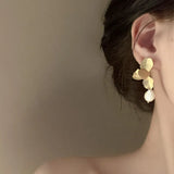 Metal Petal Pearl Pendant Earrings - European American Style Jewelry
