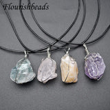 Rough Rose Quartz Wire Wrapped Pendant Necklace