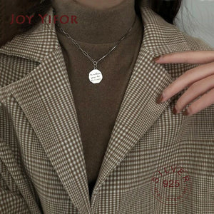 Vintage 925 Silver Disc Letter Pendant Necklace for Women