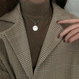 Vintage 925 Silver Disc Letter Pendant Necklace for Women
