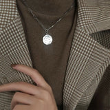 Vintage 925 Silver Disc Letter Pendant Necklace for Women