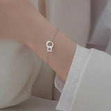 S925 Sterling Silver Square Round Bracelet Adjustable Bangle for Women