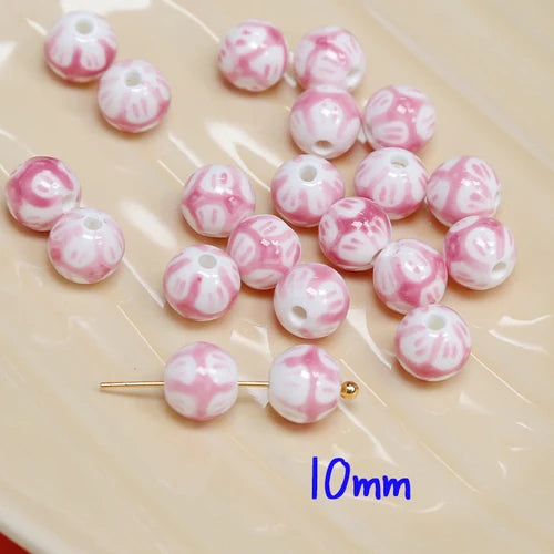 Smudged Painted Ceramic Round Beads for DIY Bracelets