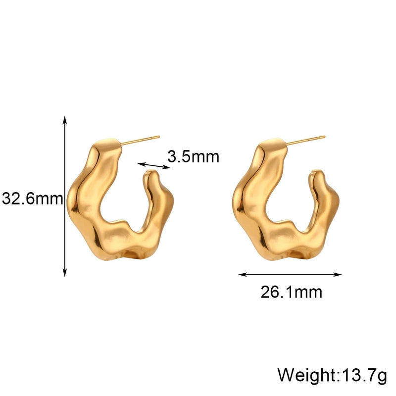 Irregular Surface Polished Flower Star Plated Steel Stud Earrings
