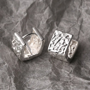 Square Texture Ear Buckle 925 Silver Earrings