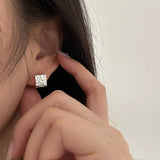 Square Texture Ear Buckle 925 Silver Earrings