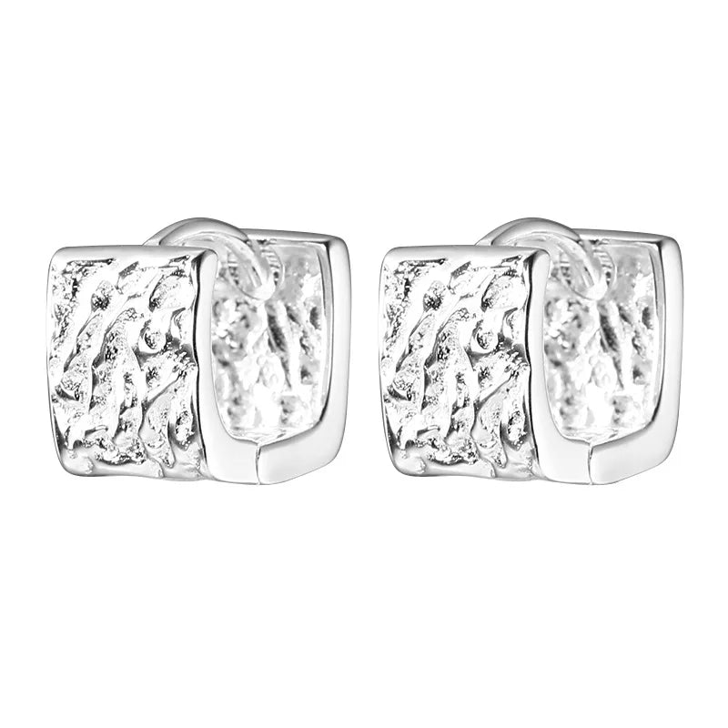 Square Texture Ear Buckle 925 Silver Earrings