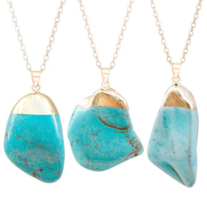 Irregular Turquoise Necklace Plated Vintage Ethnic Stone Pendant Jewelry