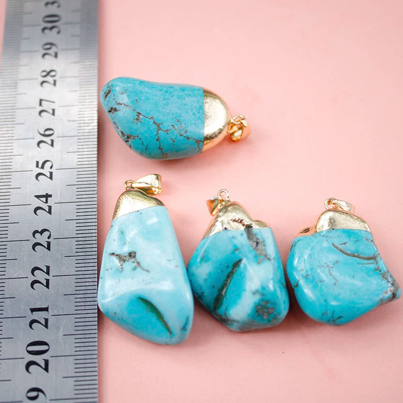 Irregular Turquoise Necklace Plated Vintage Ethnic Stone Pendant Jewelry