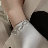 Irregular Geometric Chain S925 Sterling Silver Bracelet Girls Splicing
