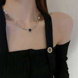 Geometric Diamond Pearl Necklace for Women