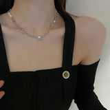Geometric Diamond Pearl Necklace for Women