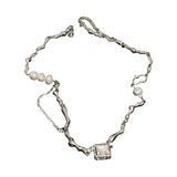 Geometric Diamond Pearl Necklace for Women