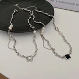 Geometric Diamond Pearl Necklace for Women