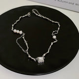 Geometric Diamond Pearl Necklace for Women