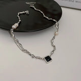 Geometric Diamond Pearl Necklace for Women