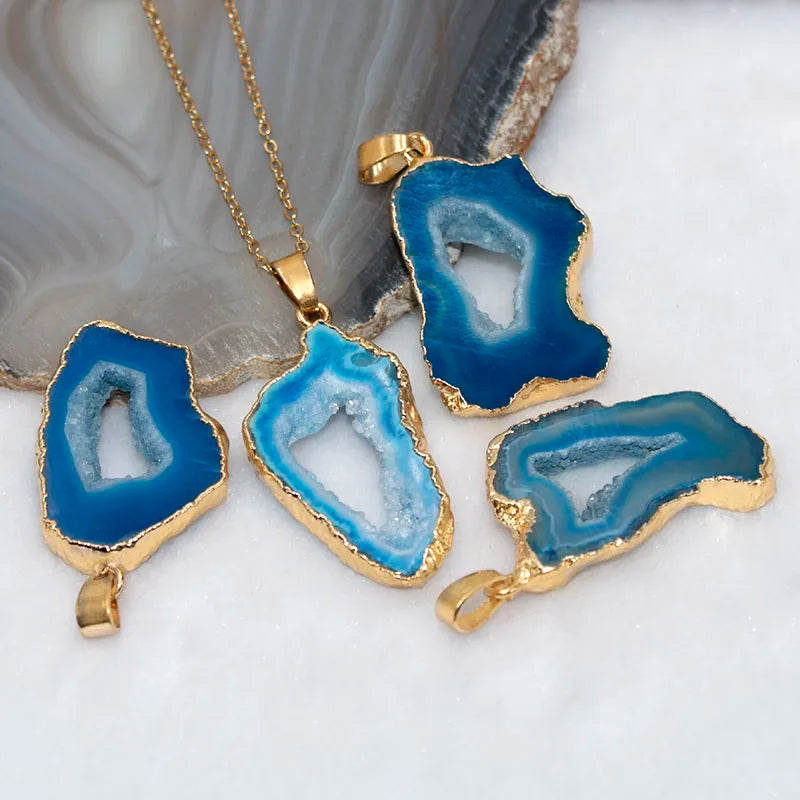 Multicolor Stone Quartz Crystal Pendant Necklace