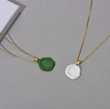 Green Round Pendant Necklace Unisex Clavicle Chain