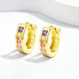 Rainbow Sapphire Hip Hop Earrings 925 Silver Fine Jewelry