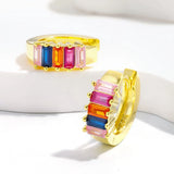 Rabbit 18K Plated Rainbow Sapphire Hip Hop Hoop Earrings 925 Sterling Silver