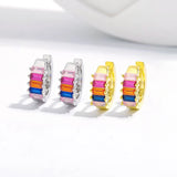 Rabbit 18K Plated Rainbow Sapphire Hip Hop Hoop Earrings 925 Sterling Silver