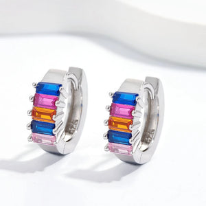 Rabbit 18K Plated Rainbow Sapphire Hip Hop Hoop Earrings 925 Sterling Silver