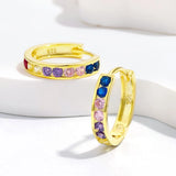 Rainbow Sapphire Hip Hop Earrings 925 Silver Fine Jewelry