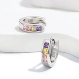 Rainbow Sapphire Hip Hop Earrings 925 Silver Fine Jewelry