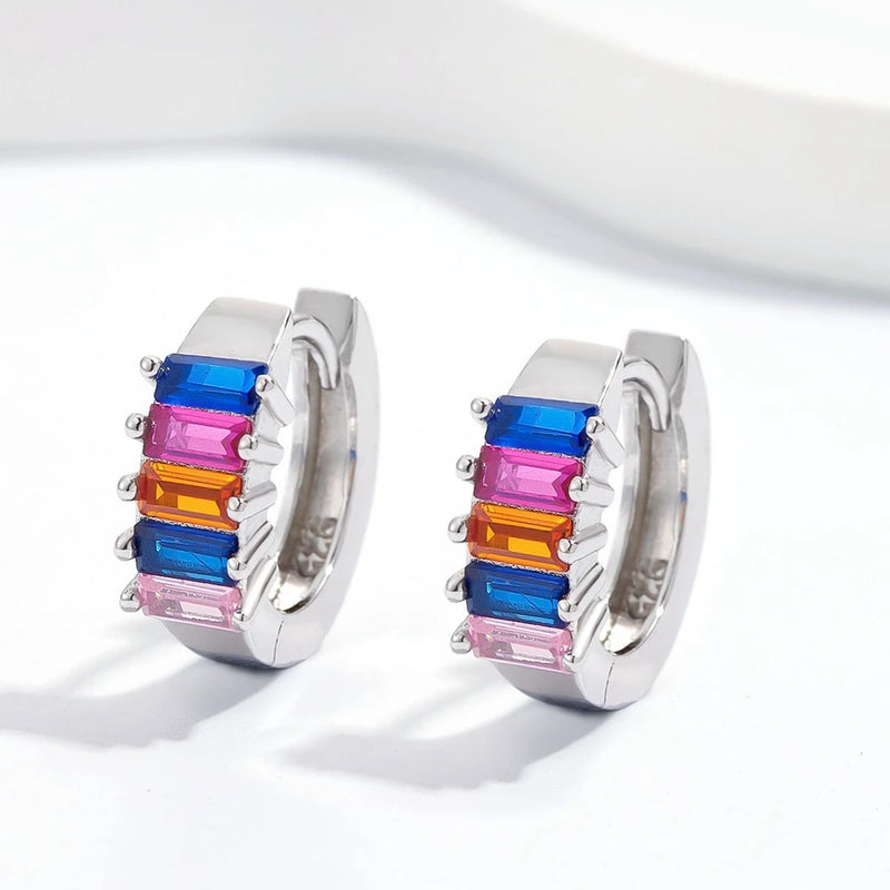 Rabbit 18K Plated Rainbow Sapphire Hip Hop Hoop Earrings 925 Sterling Silver