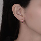 Rabbit 18K Plated Rainbow Sapphire Hip Hop Hoop Earrings 925 Sterling Silver