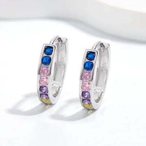 Rainbow Sapphire Hip Hop Earrings 925 Silver Fine Jewelry